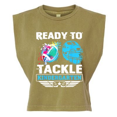 Ready To Tackle Kindergarten Football Back To School Boy Garment-Dyed Women's Muscle Tee