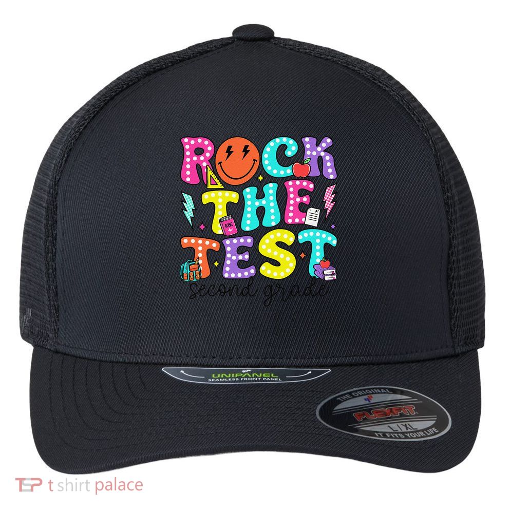Rock The Test Day 2nd Grade Teacher Second Grade Testing Flexfit Unipanel Trucker Cap