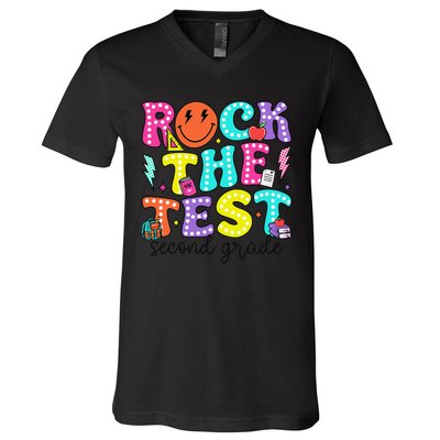 Rock The Test Day 2nd Grade Teacher Second Grade Testing V-Neck T-Shirt