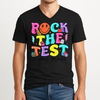 Rock The Test Day 2nd Grade Teacher Second Grade Testing V-Neck T-Shirt
