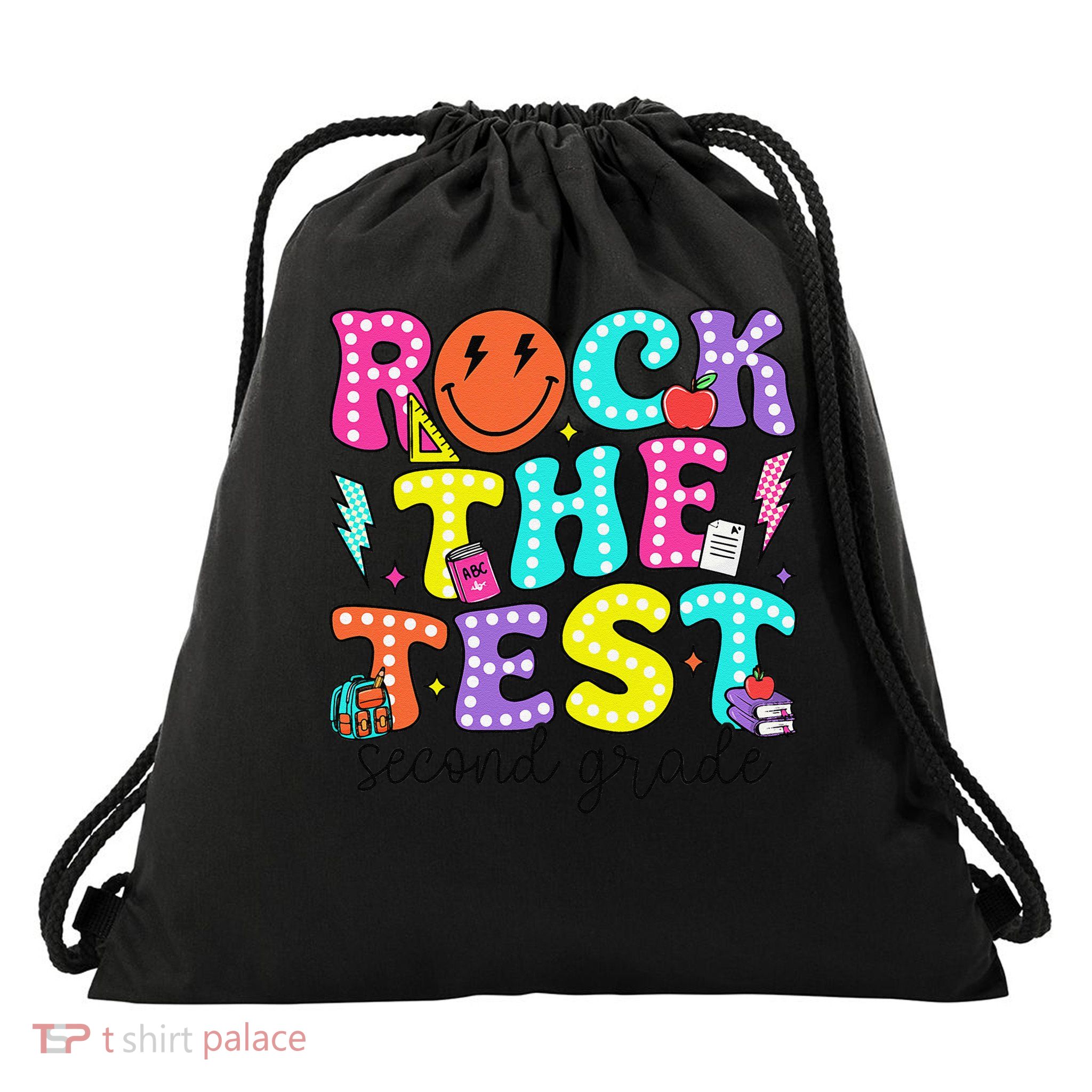 Rock The Test Day 2nd Grade Teacher Second Grade Testing Drawstring Bag