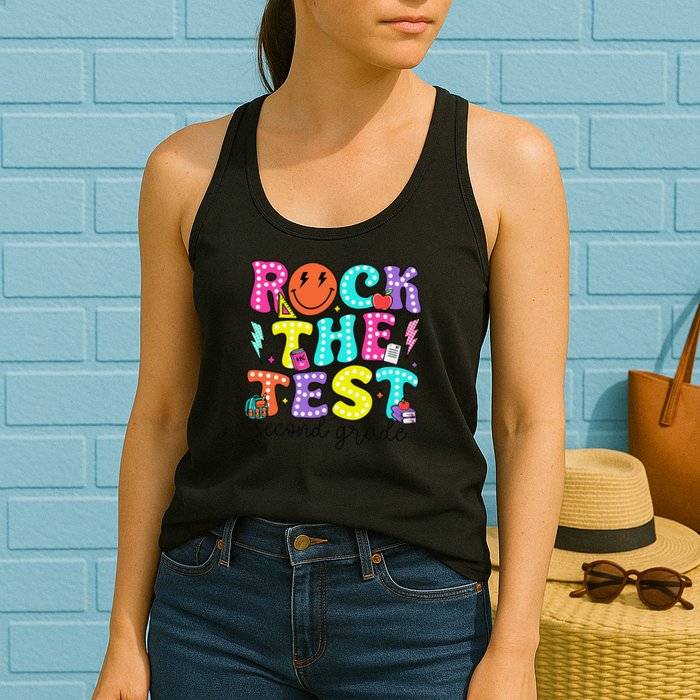 Rock The Test Day 2nd Grade Teacher Second Grade Testing Womens Tank Top