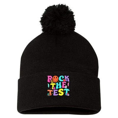 Rock The Test Day 2nd Grade Teacher Second Grade Testing Pom Pom 12in Knit Beanie