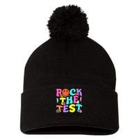 Rock The Test Day 2nd Grade Teacher Second Grade Testing Pom Pom 12in Knit Beanie