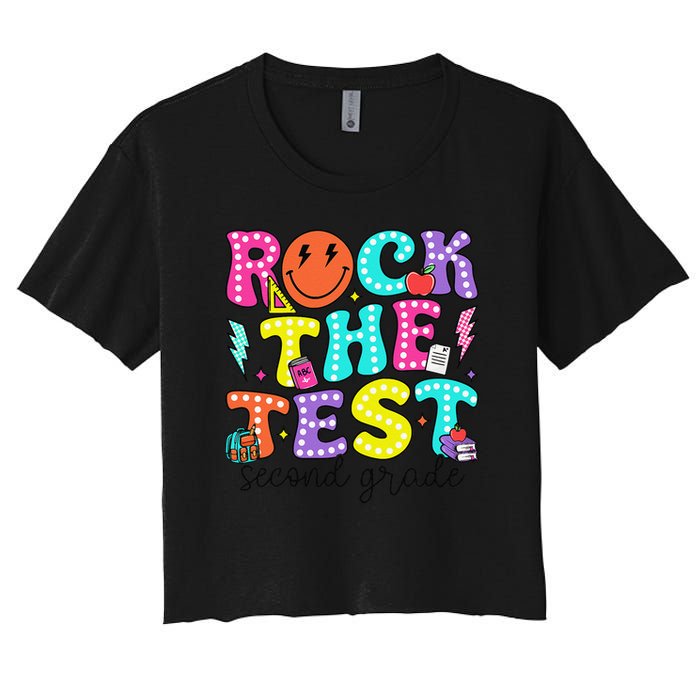 Rock The Test Day 2nd Grade Teacher Second Grade Testing Women's Crop Top Tee