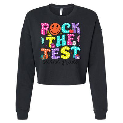 Rock The Test Day 2nd Grade Teacher Second Grade Testing Cropped Pullover Crew