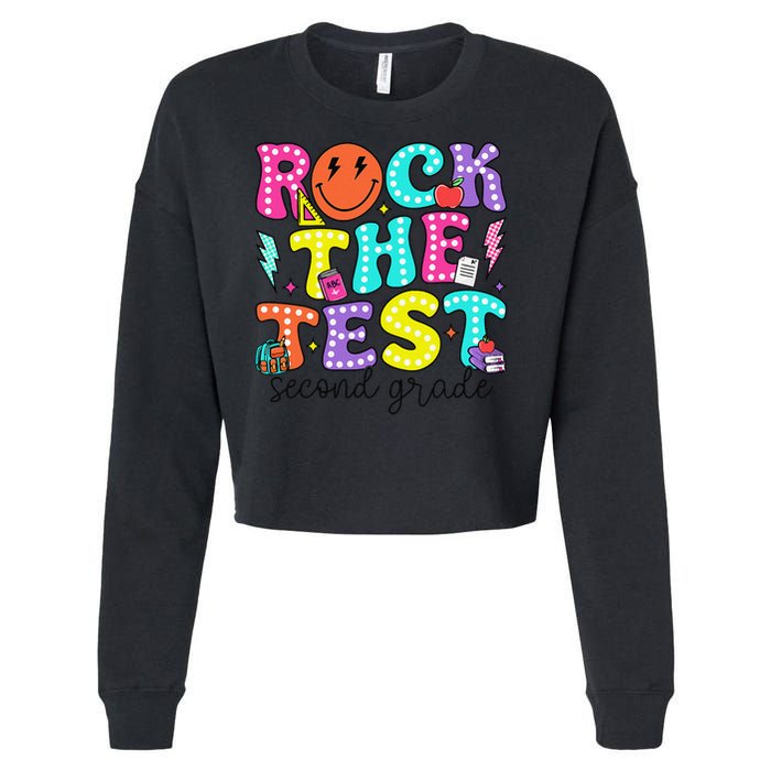 Rock The Test Day 2nd Grade Teacher Second Grade Testing Cropped Pullover Crew