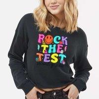 Rock The Test Day 2nd Grade Teacher Second Grade Testing Cropped Pullover Crew