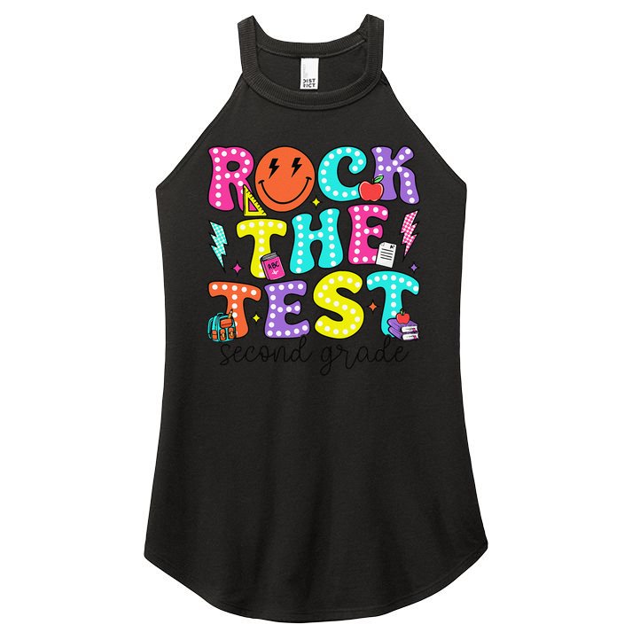 Rock The Test Day 2nd Grade Teacher Second Grade Testing Women's Perfect Tri Rocker Tank