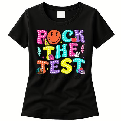 Rock The Test Day 2nd Grade Teacher Second Grade Testing Womens T-Shirt