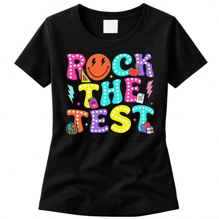Rock The Test Day 2nd Grade Teacher Second Grade Testing Womens T-Shirt