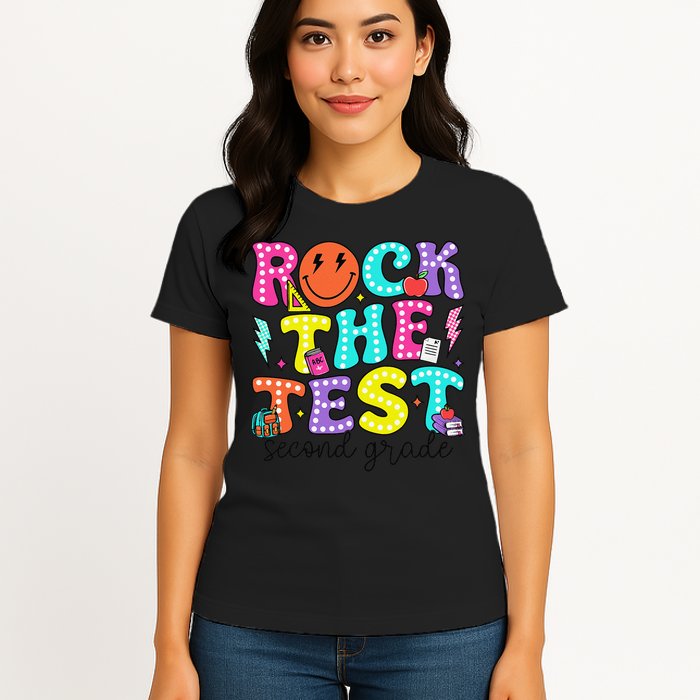 Rock The Test Day 2nd Grade Teacher Second Grade Testing Womens T-Shirt
