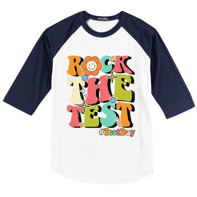 Rock The Test Testing Day Retro Motivational Teacher Student Baseball Sleeve Shirt