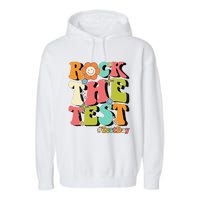 Rock The Test Testing Day Retro Motivational Teacher Student Garment-Dyed Fleece Hoodie