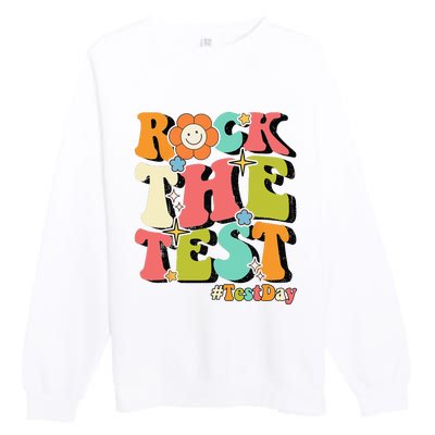 Rock The Test Testing Day Retro Motivational Teacher Student Premium Crewneck Sweatshirt