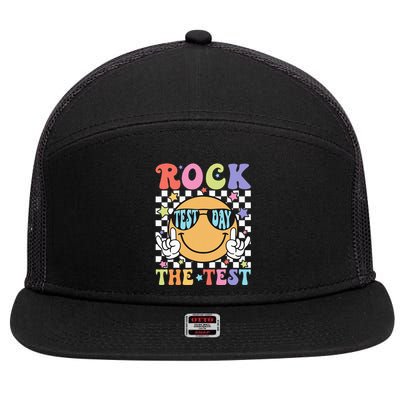 Rock The Test Testing Day Retro Motivational Teacher Student 7 Panel Mesh Trucker Snapback Hat