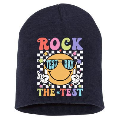 Rock The Test Testing Day Retro Motivational Teacher Student Short Acrylic Beanie