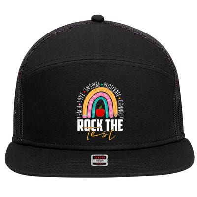 Rock The Test Teach Love Inspire Motivate Connect 7 Panel Mesh Trucker Snapback Hat