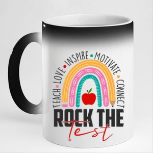 Rock The Test Teach Love Inspire Motivate Connect 11oz Black Color Changing Mug