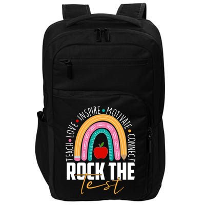 Rock The Test Teach Love Inspire Motivate Connect Impact Tech Backpack
