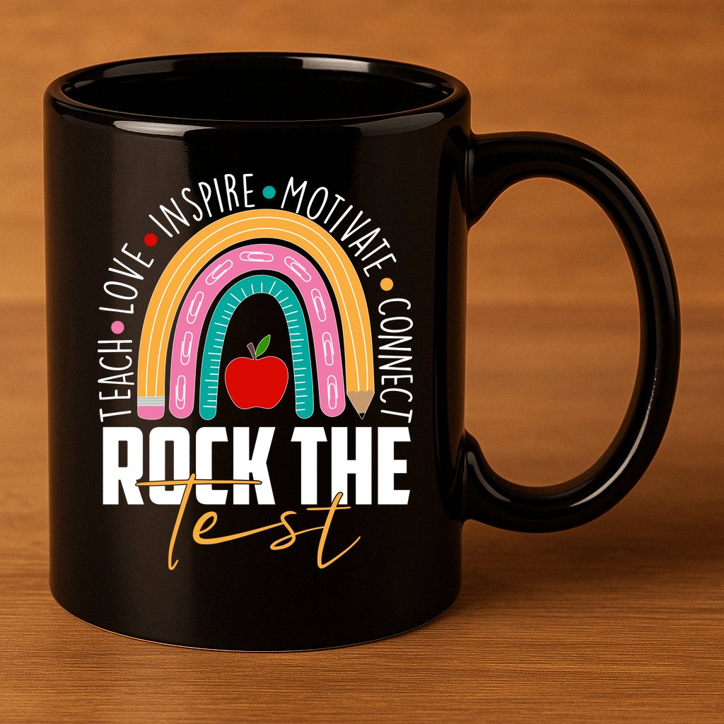 Rock The Test Teach Love Inspire Motivate Connect 11oz C Handle Ceramic Mug