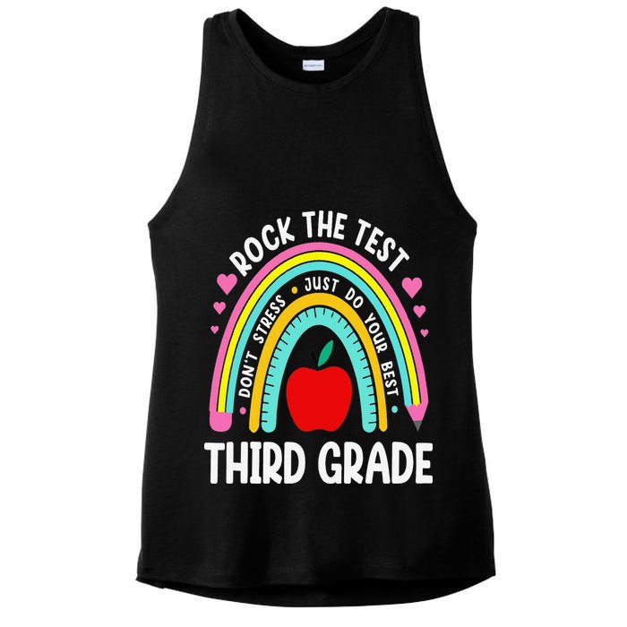 Rock The Test Day 3rd Grade Teacher Third Grade Testing Day Ladies PosiCharge Tri-Blend Wicking Tank