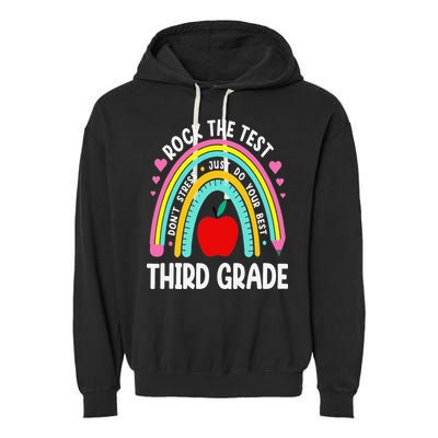 Rock The Test Day 3rd Grade Teacher Third Grade Testing Day Garment-Dyed Fleece Hoodie