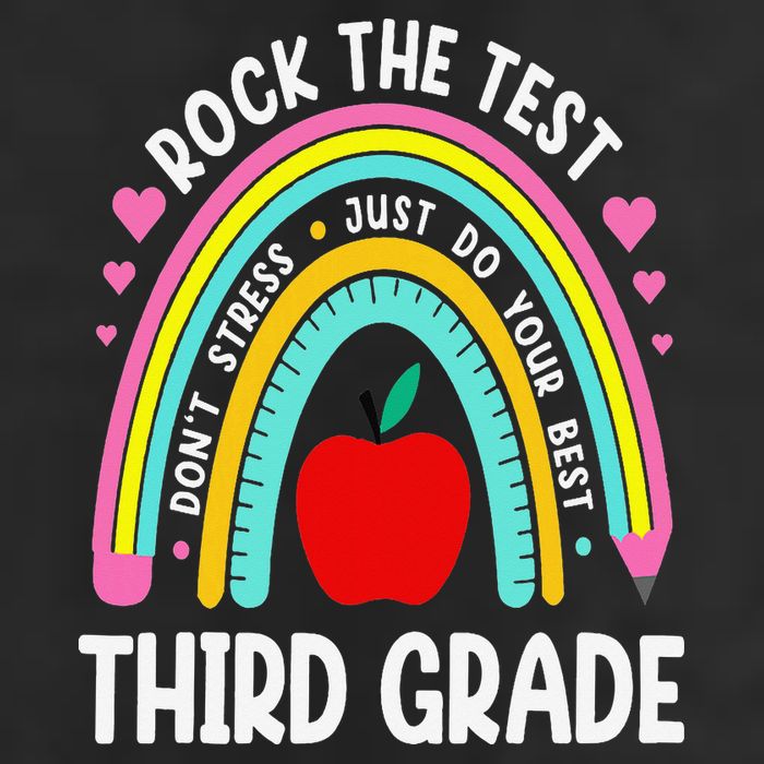 Rock The Test Day 3rd Grade Teacher Third Grade Testing Day 7 Panel Mesh Trucker Snapback Hat