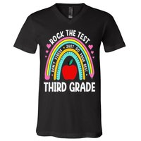 Rock The Test Day 3rd Grade Teacher Third Grade Testing Day V-Neck T-Shirt