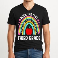 Rock The Test Day 3rd Grade Teacher Third Grade Testing Day V-Neck T-Shirt