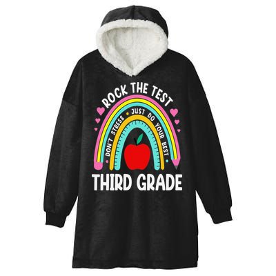 Rock The Test Day 3rd Grade Teacher Third Grade Testing Day Hooded Wearable Blanket