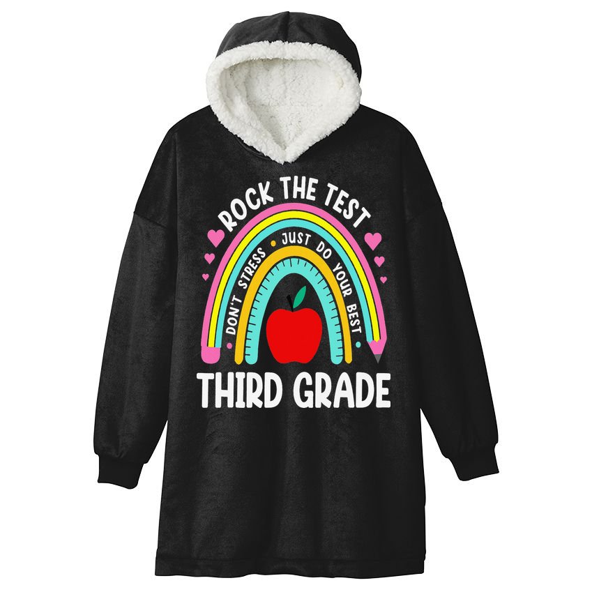 Rock The Test Day 3rd Grade Teacher Third Grade Testing Day Hooded Wearable Blanket