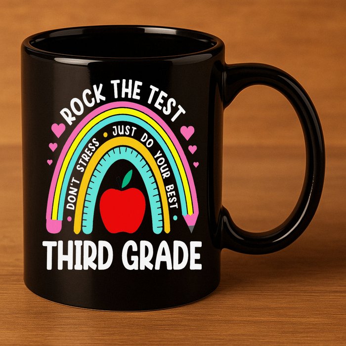 Rock The Test Day 3rd Grade Teacher Third Grade Testing Day 11oz C Handle Ceramic Mug