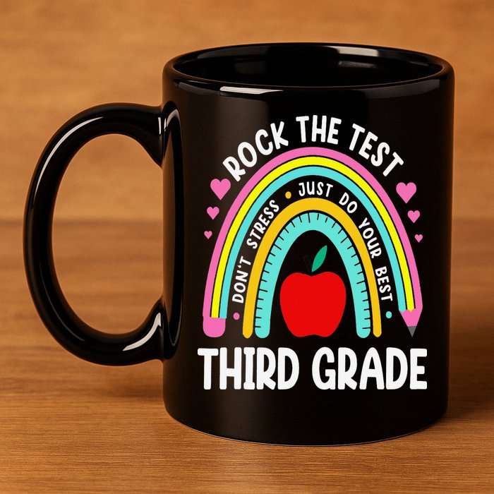 Rock The Test Day 3rd Grade Teacher Third Grade Testing Day 11oz C Handle Ceramic Mug