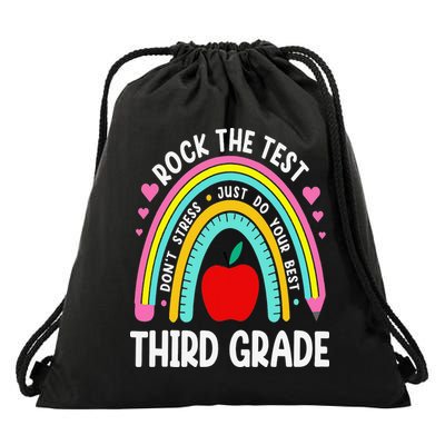 Rock The Test Day 3rd Grade Teacher Third Grade Testing Day Drawstring Bag