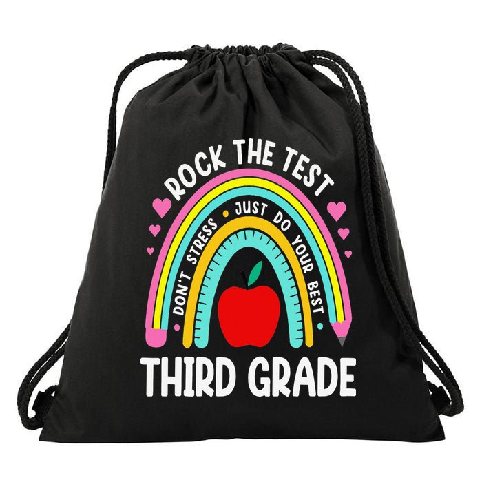 Rock The Test Day 3rd Grade Teacher Third Grade Testing Day Drawstring Bag