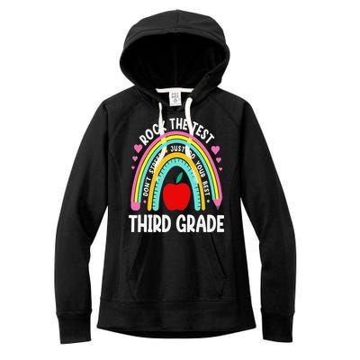Rock The Test Day 3rd Grade Teacher Third Grade Testing Day Women's Fleece Hoodie