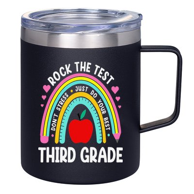 Rock The Test Day 3rd Grade Teacher Third Grade Testing Day 12oz Stainless Steel Coffee Mug
