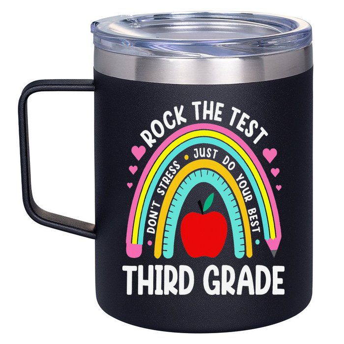 Rock The Test Day 3rd Grade Teacher Third Grade Testing Day 12oz Stainless Steel Coffee Mug