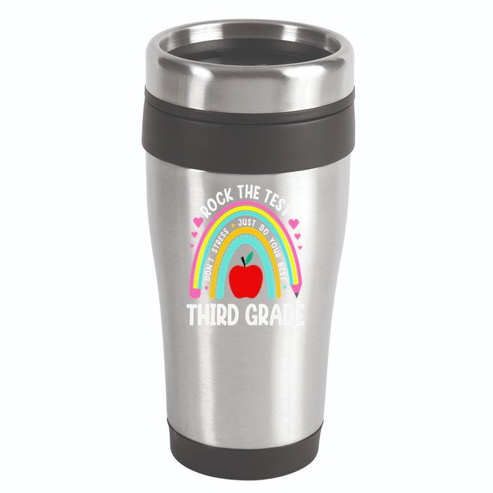 Rock The Test Day 3rd Grade Teacher Third Grade Testing Day 16oz Travel Tumbler