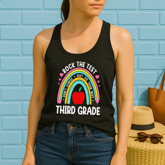 Rock The Test Day 3rd Grade Teacher Third Grade Testing Day Womens Tank Top