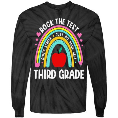 Rock The Test Day 3rd Grade Teacher Third Grade Testing Day Tie-Dye Long Sleeve Shirt
