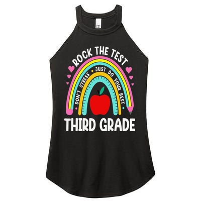 Rock The Test Day 3rd Grade Teacher Third Grade Testing Day Women's Perfect Tri Rocker Tank
