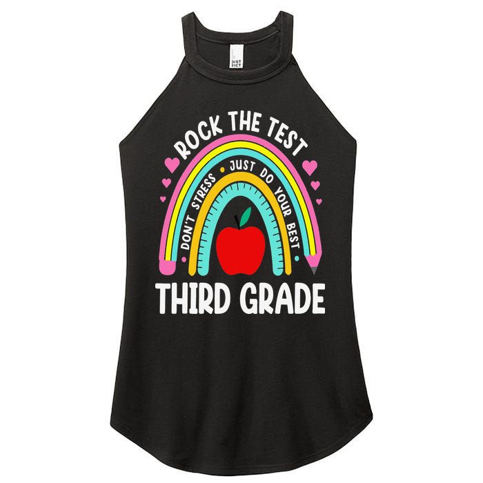 Rock The Test Day 3rd Grade Teacher Third Grade Testing Day Women's Perfect Tri Rocker Tank