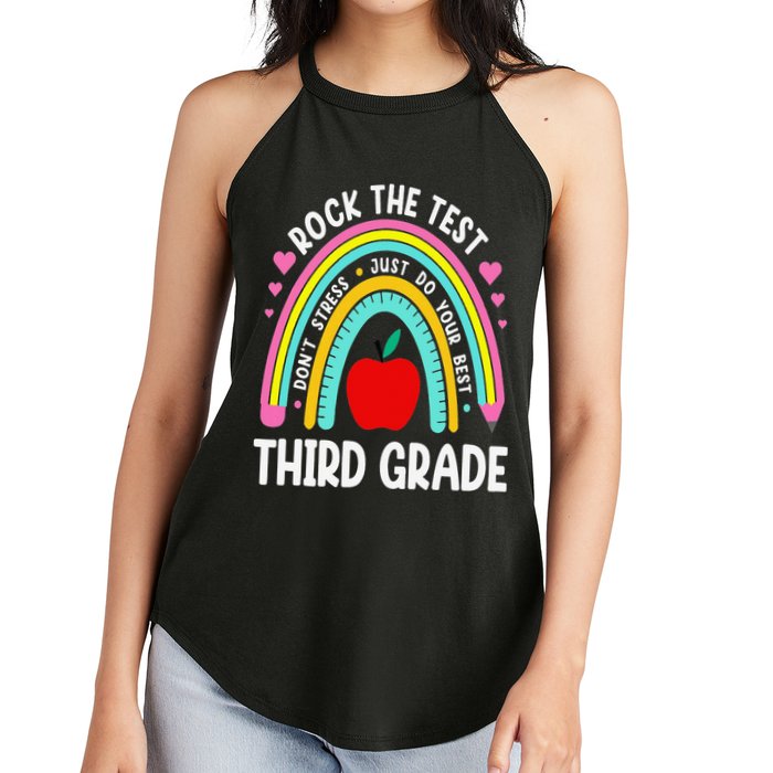 Rock The Test Day 3rd Grade Teacher Third Grade Testing Day Women's Perfect Tri Rocker Tank