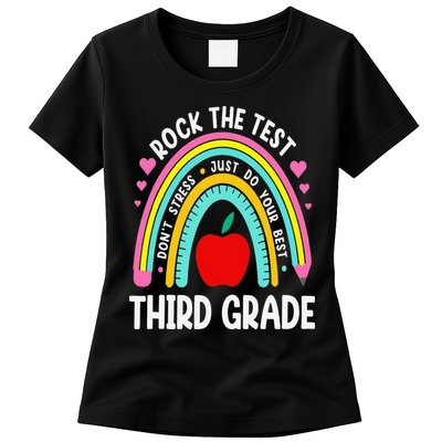 Rock The Test Day 3rd Grade Teacher Third Grade Testing Day Womens T-Shirt