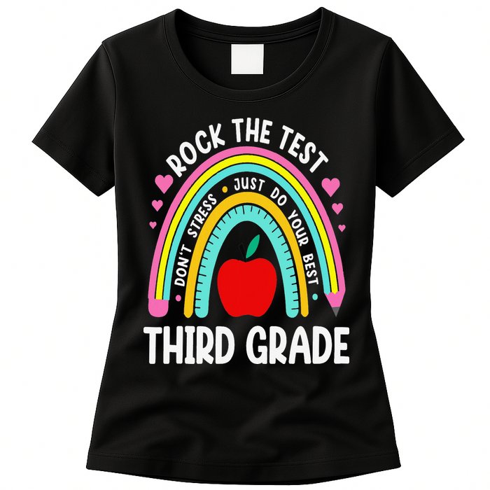 Rock The Test Day 3rd Grade Teacher Third Grade Testing Day Womens T-Shirt