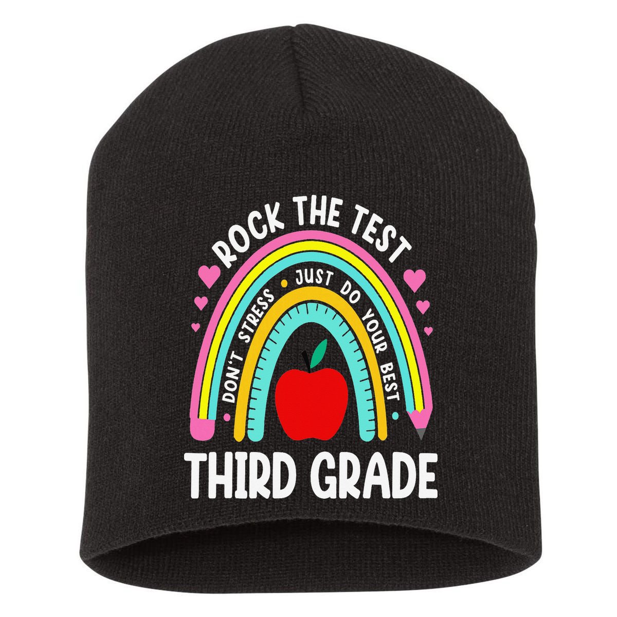 Rock The Test Day 3rd Grade Teacher Third Grade Testing Day Short Acrylic Beanie