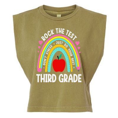 Rock The Test Day 3rd Grade Teacher Third Grade Testing Day Garment-Dyed Women's Muscle Tee