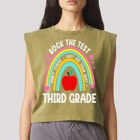 Rock The Test Day 3rd Grade Teacher Third Grade Testing Day Garment-Dyed Women's Muscle Tee